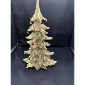 14.5” gold tabletop Christmas tree decoration. Handcrafted Figurine